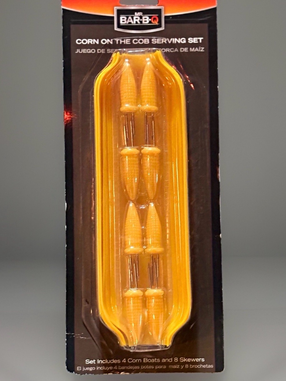 Mr. Bar-B-Q Corn on the Cob Serving Set - 4 Corn Boats & 8 Skewers - NEW SEALED